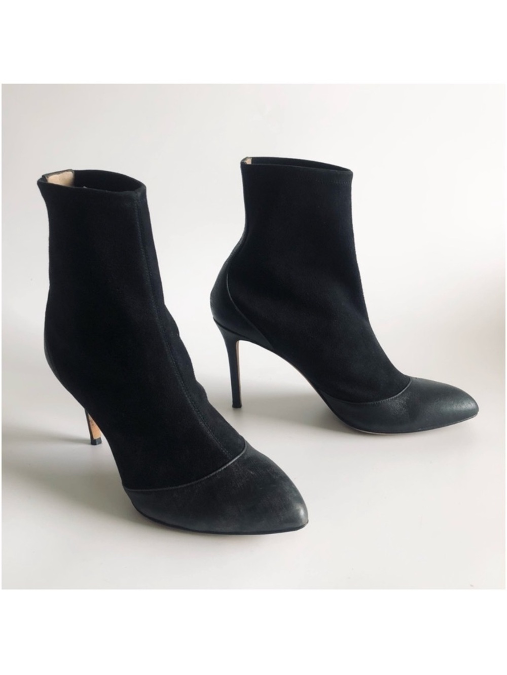 Alexa Wagner Leather and Suede Stiletto Sock Booties